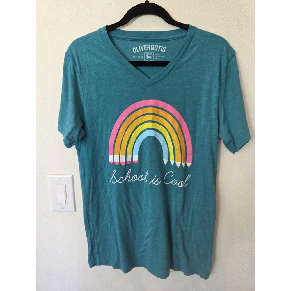 Oliver & Otis Teal Blue T Shirt Sz M School Is Cool Teacher Classroom Very Soft